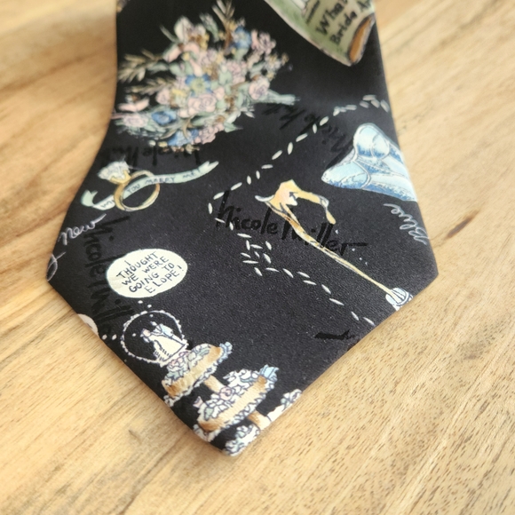 Elegant Vintage Nicole Miller Black Artistic Wedding Tie 100% Silk - Picture 2 of 13